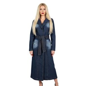 Y.O.Y.O. Denim Trench Coat Dress Belted Maxi Blue Women's Medium